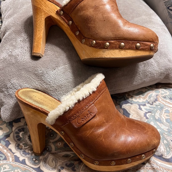 Coach Leather, lambs wool and wood mules! - Picture 2 of 8
